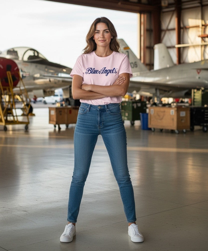 Blue Angels Script Women's Pink Heavyweight Tee