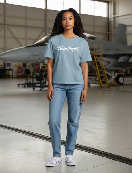 Blue Angels Script Women's Blue Heavyweight Tee
