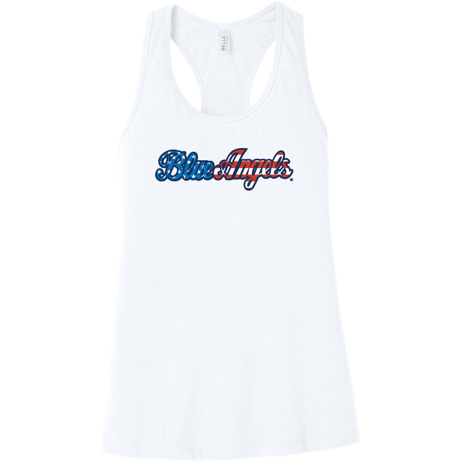 Blue Angels Flag Script Women’s Racerback Tank
